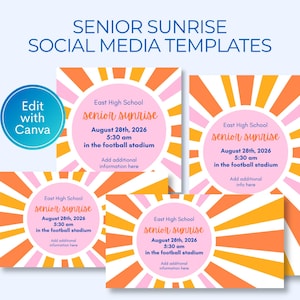 Collage of senior sunrise social media templates, editable Canva templates