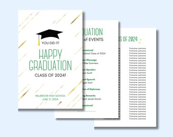 2024 Graduation Program Template, Graduation Ceremony Program, High School, Junior High Grad