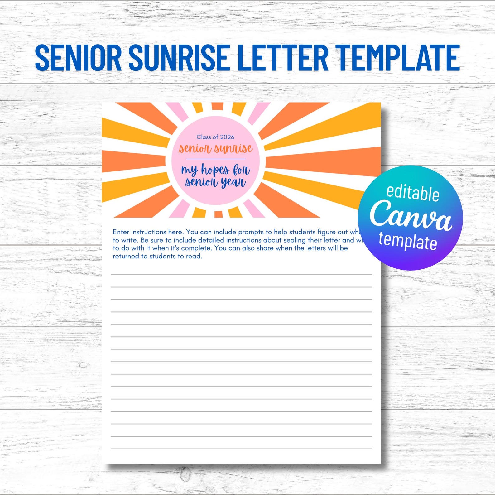 Prinable Senior Letters Senior Sunrise or Sunset Letter Template, Senior Year Letter Template ...