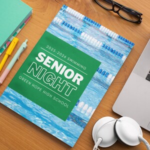 Swim Team Senior Night Program Template, Class of 2026 (Digital Canva Template)