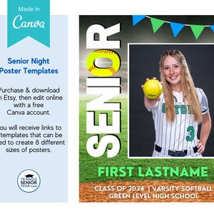 Softball Poster Template for Senior Night, High School Poster Template ...