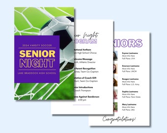 Program Template for Senior Night, Soccer Senior Night Program, Digital Template, Class of 2024