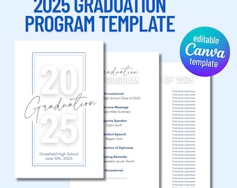 2025 Graduation Program Template, Graduation Ceremony Program, High School, College Grad