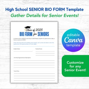 High School Senior Bio Form | Senior Awards or Graduation Questionnaire | Gather Student Info for Senior Events