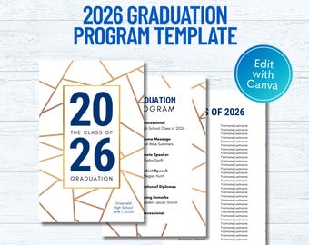 2026 Graduation Program Template, Graduation Ceremony Program, High School, College Grad