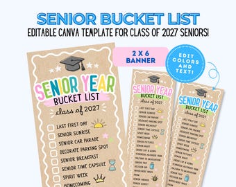 Senior Year Bucket List Banner Template, Senior Year Checklist, Class of 2027, Editable Canva Banner Template, Walgreens Banner