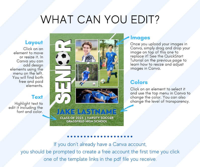 what you can edit on the Senior soccer poster template