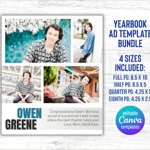 Senior Yearbook Ad Template Bundle, Senior Year Tribute Ad, bearbeitbare Jahrbuchanzeige, vollständige, 1/2, 1/4 und 1/8 Seitenvorlagen