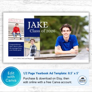 Senior Yearbook Ad Templates, Senior Year Tribute Ad, Editable 1/8, 1/4, 1/2 and Full Page Templates image 4