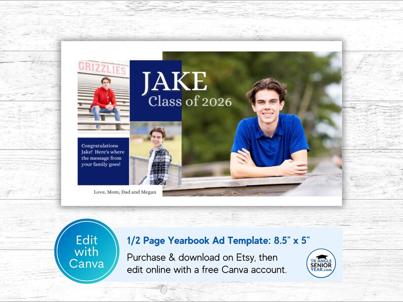 Senior Yearbook Ad Templates, Senior Year Tribute Ad, Editable 1/8, 1/4, 1/2 and Full Page Templates image 4