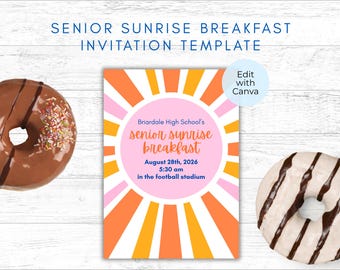 Senior Sunrise Breakfast Invitation, Class of 2027 Senior Breakfast Invite, Editable Canva Template, Senior Sunrise Party