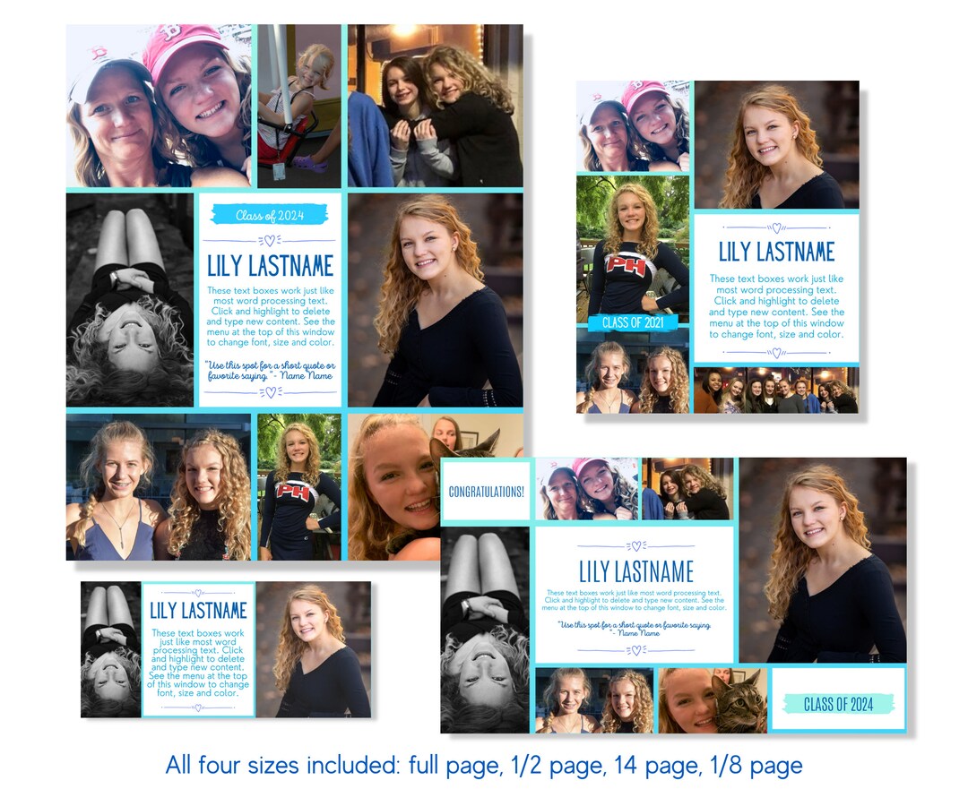 Senior Yearbook Ad Templates, Editable Yearbook Ad, 1/8, 1/4, 1/2 and