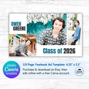 Senior yearbook ad template for boys, full size 4.25 x 2.5
