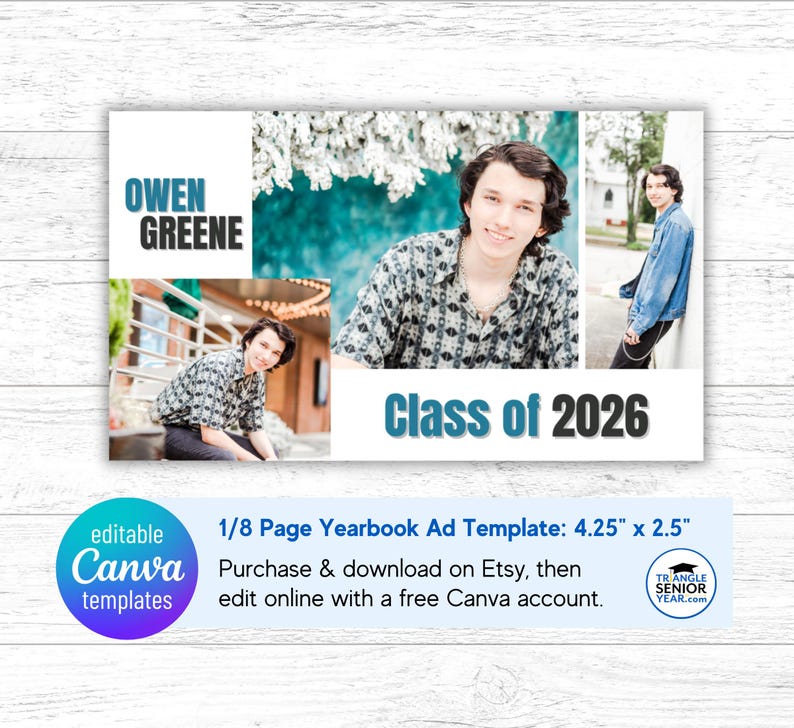 Senior yearbook ad template for boys, full size 4.25 x 2.5