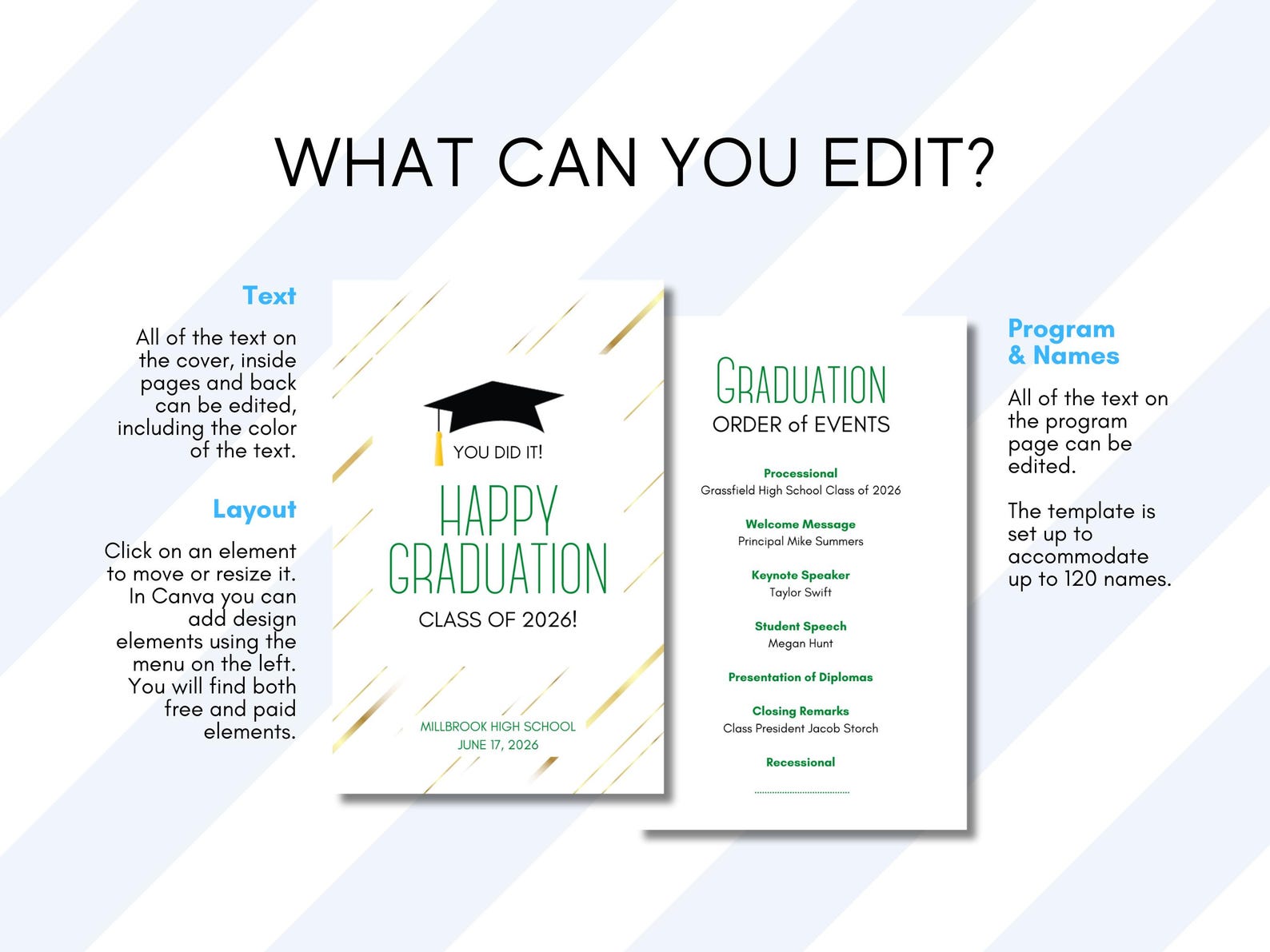 Cute Graduation Program Example 2026 Graduation Program Template, Graduation Ceremony Program, High ...