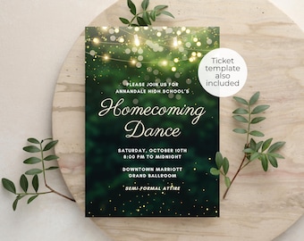 Enchanted Forest Invitation & Ticket Templates: Editable Canva Designs for Homecoming, Prom or Party