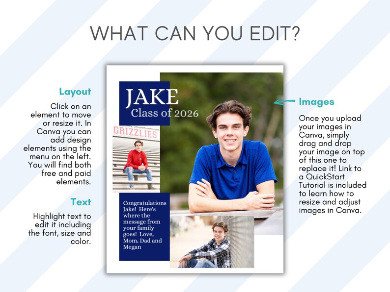 Senior Yearbook Ad Templates, Senior Year Tribute Ad, Editable 1/8, 1/4, 1/2 and Full Page Templates image 7