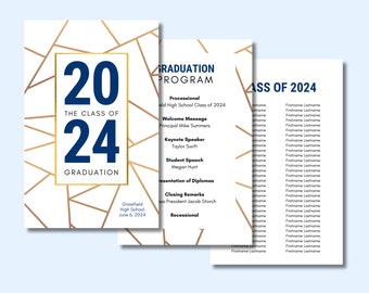 2024 Graduation Program Template, Graduation Ceremony Program, High School, College Grad