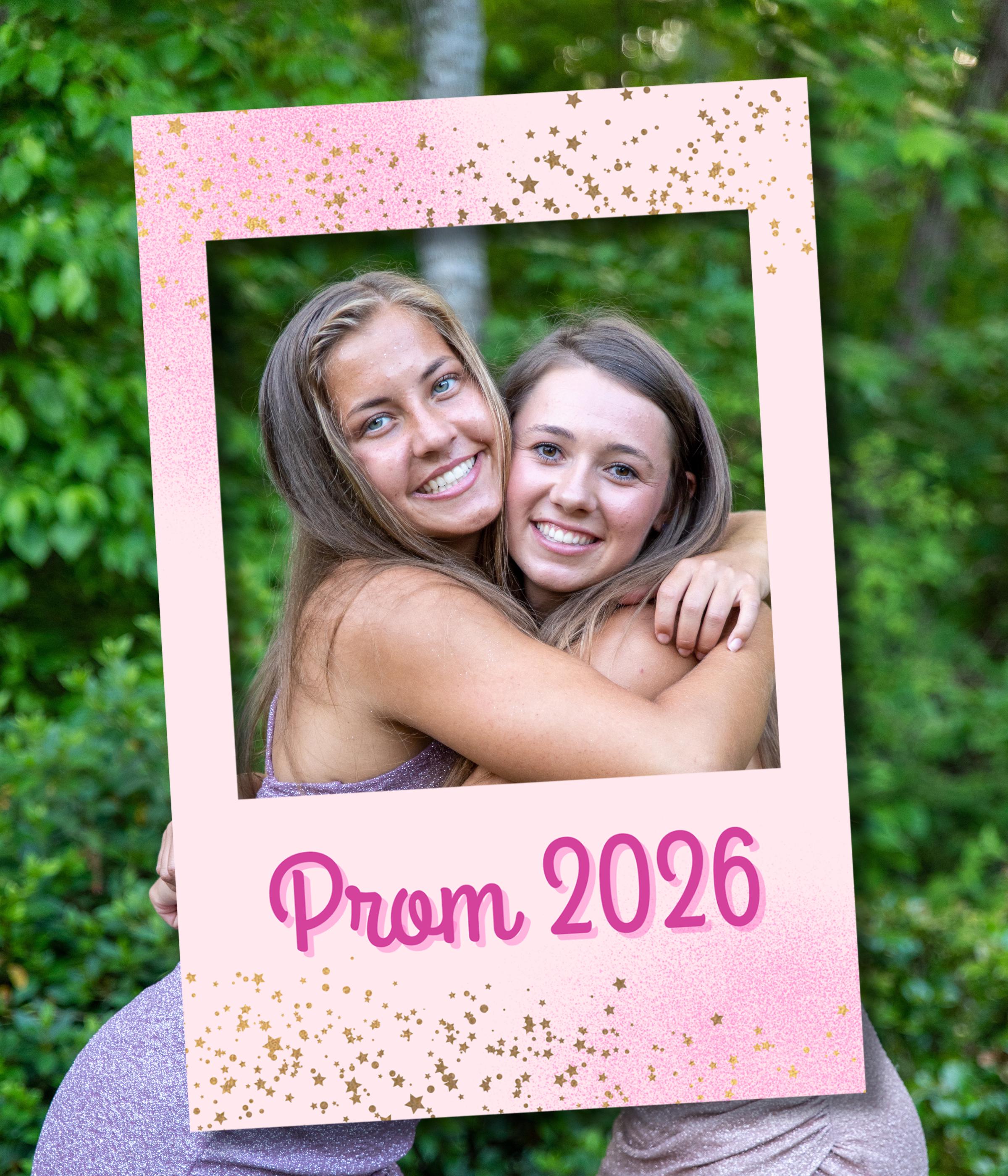 Frame Design Prom Prom Photo Booth Prop, Pink and Gold Selfie Frame for Prom 2026, High ...