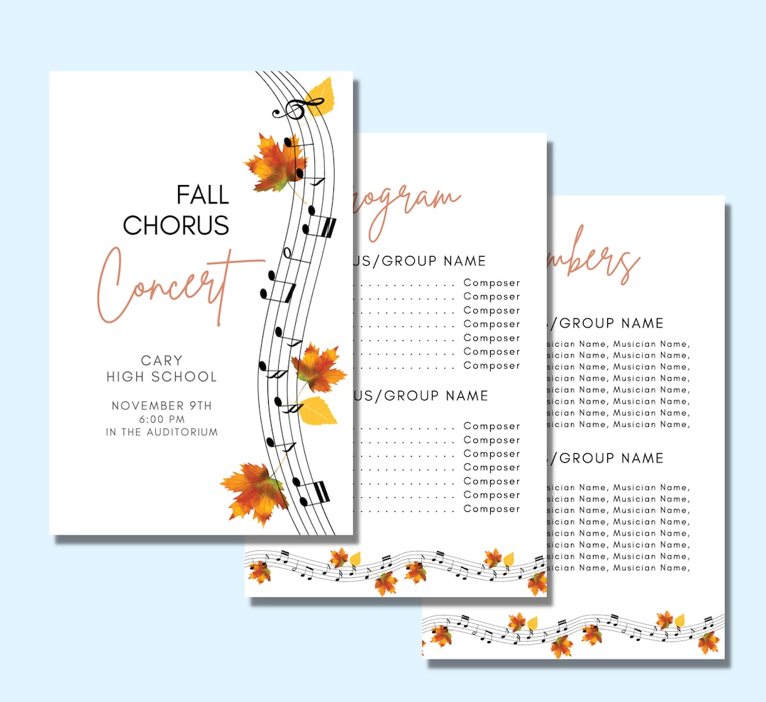 Fall Concert Program Template for Chorus, Orchestra, Band or Piano ...