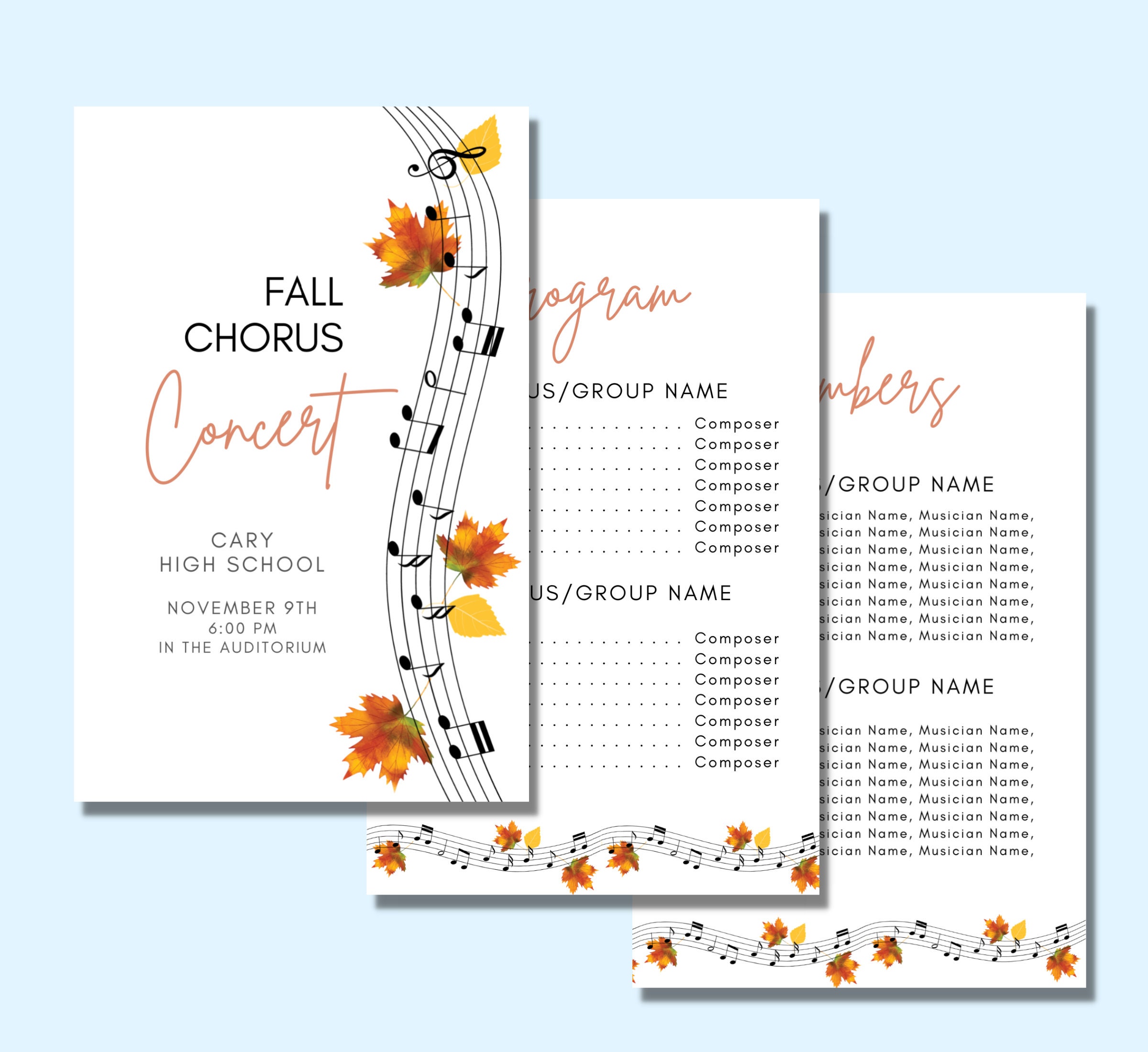 Fall Concert Program Template for Chorus, Orchestra, Band or Piano ...