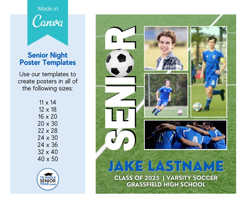 size information for Senior soccer poster template