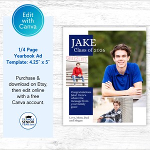 Senior Yearbook Ad Templates, Senior Year Tribute Ad, Editable 1/8, 1/4, 1/2 and Full Page Templates image 5