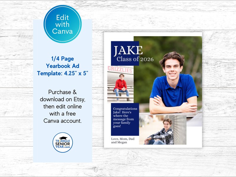 Senior Yearbook Ad Templates, Senior Year Tribute Ad, Editable 1/8, 1/4, 1/2 and Full Page Templates image 5