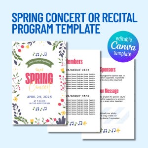 Spring Concert Program Template for Chorus, Orchestra, Band or Piano, Spring Event Program