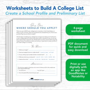College Search Worksheets | College Application Planning | Create an Ideal College Profile and Make a College List