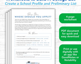 College Search Worksheets | College Application Planning | Create an Ideal College Profile and Make a College List