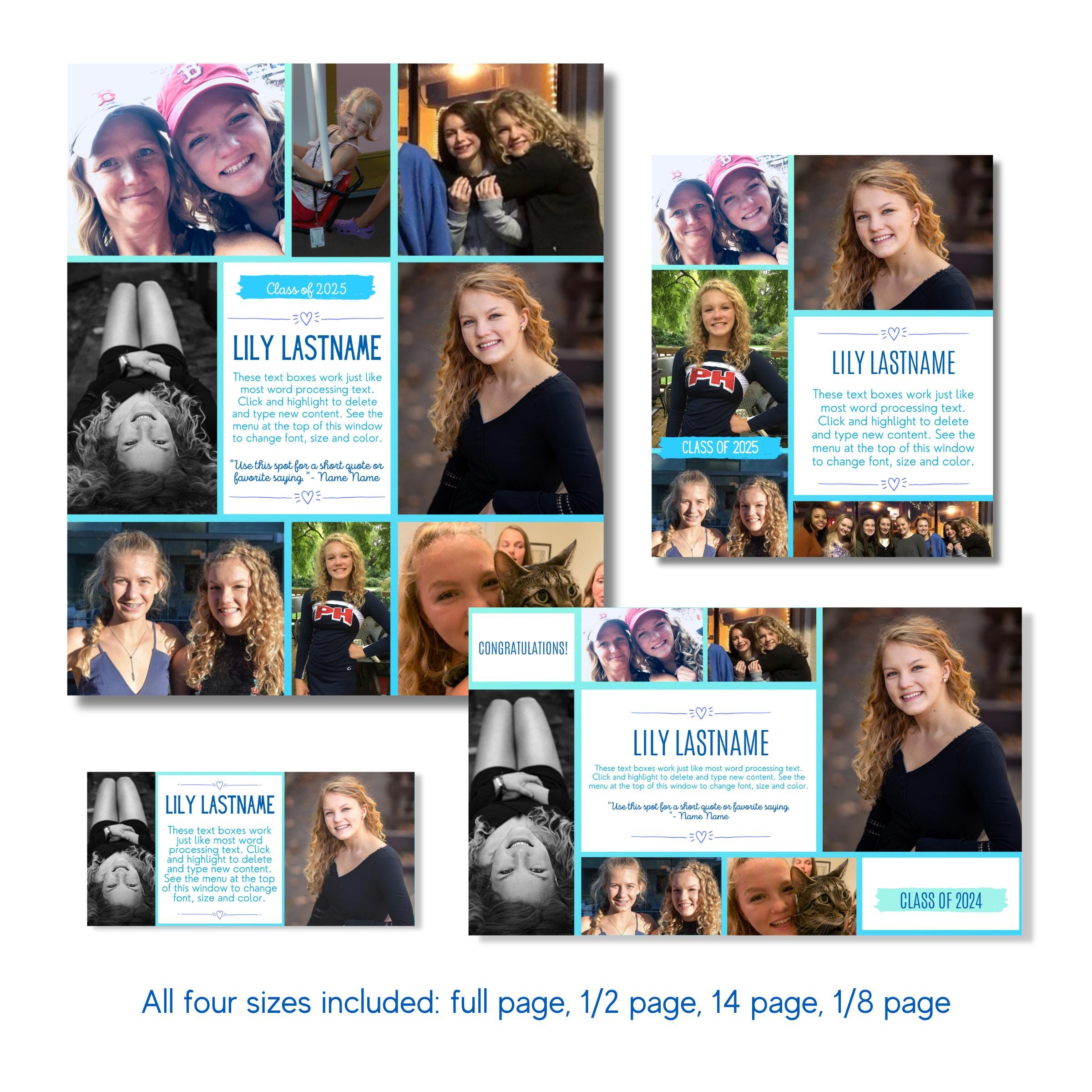 Senior Yearbook Ad Templates, Editable Yearbook Ad, 1/8, 1/4