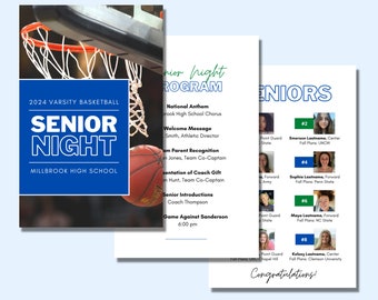 Basketball Senior Night Program Template, Program Template for Senior Night, Class of 2024