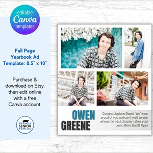 Senior yearbook ad template for boys, full size 8.5 x 10