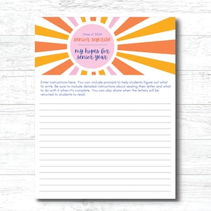 Plantilla de carta para el amanecer o el atardecer del último año, plantilla de carta para el último año, plantilla de carta para la clase de 2025