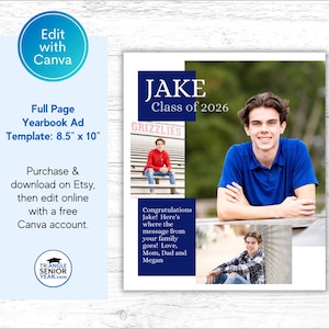 Senior Yearbook Ad Templates, Senior Year Tribute Ad, Editable 1/8, 1/4, 1/2 and Full Page Templates image 3