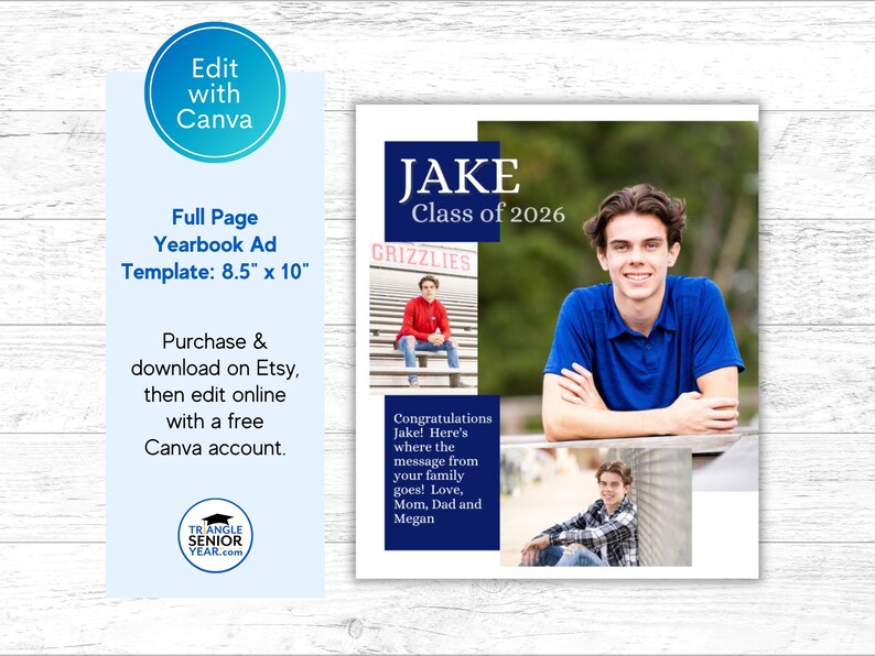 Senior Yearbook Ad Templates, Senior Year Tribute Ad, Editable 1/8, 1/4, 1/2 and Full Page Templates image 3
