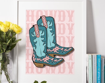 Cowboy Boots Wall Art, Howdy Dorm Room Decor, Western Printable Wall Art