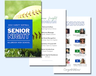 Program Template for Senior Night, Softball Senior Night Program, Digital Template, Class of 2024