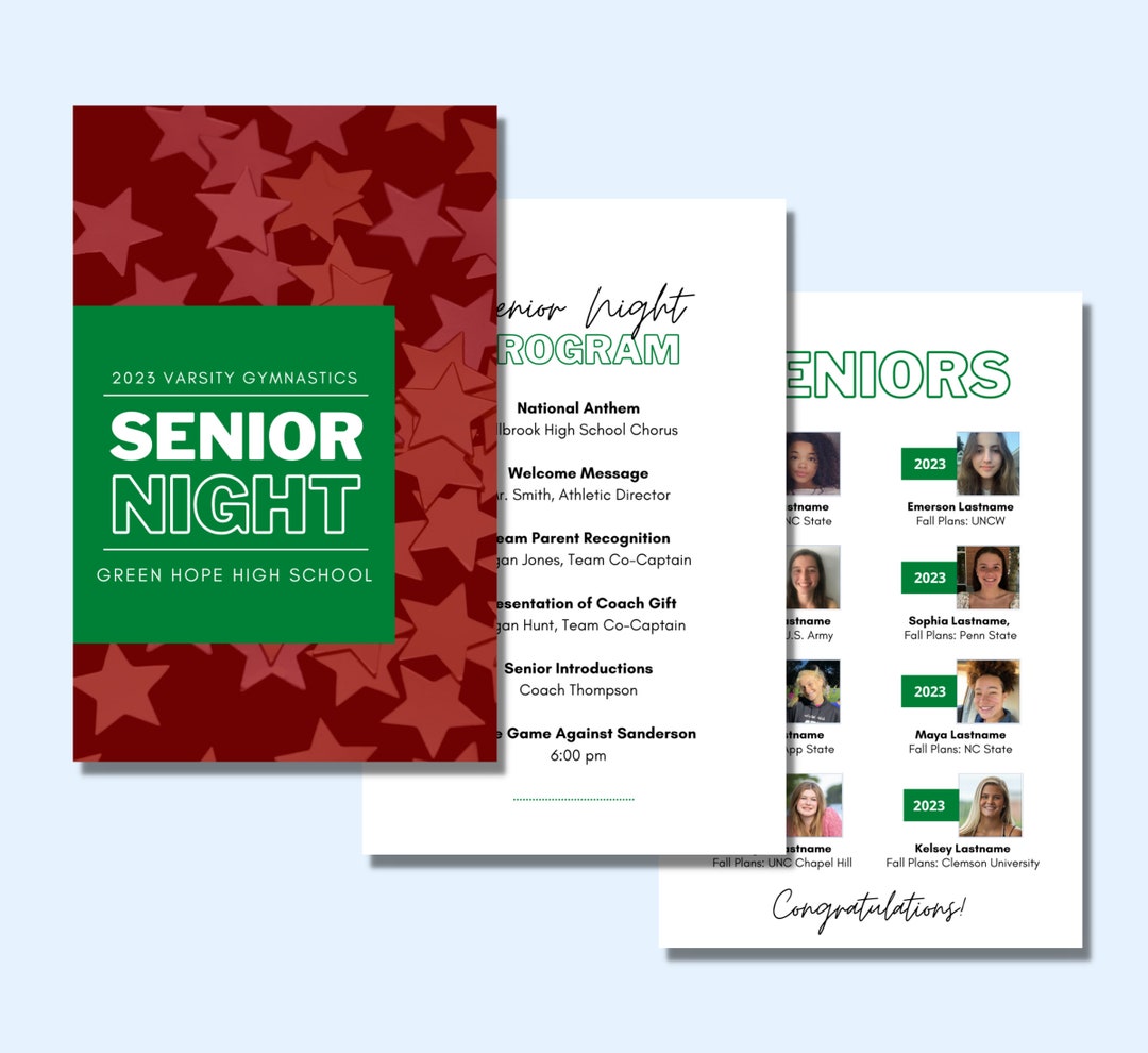 Senior Night Program Template for Any Sport or Event, Gymnastics