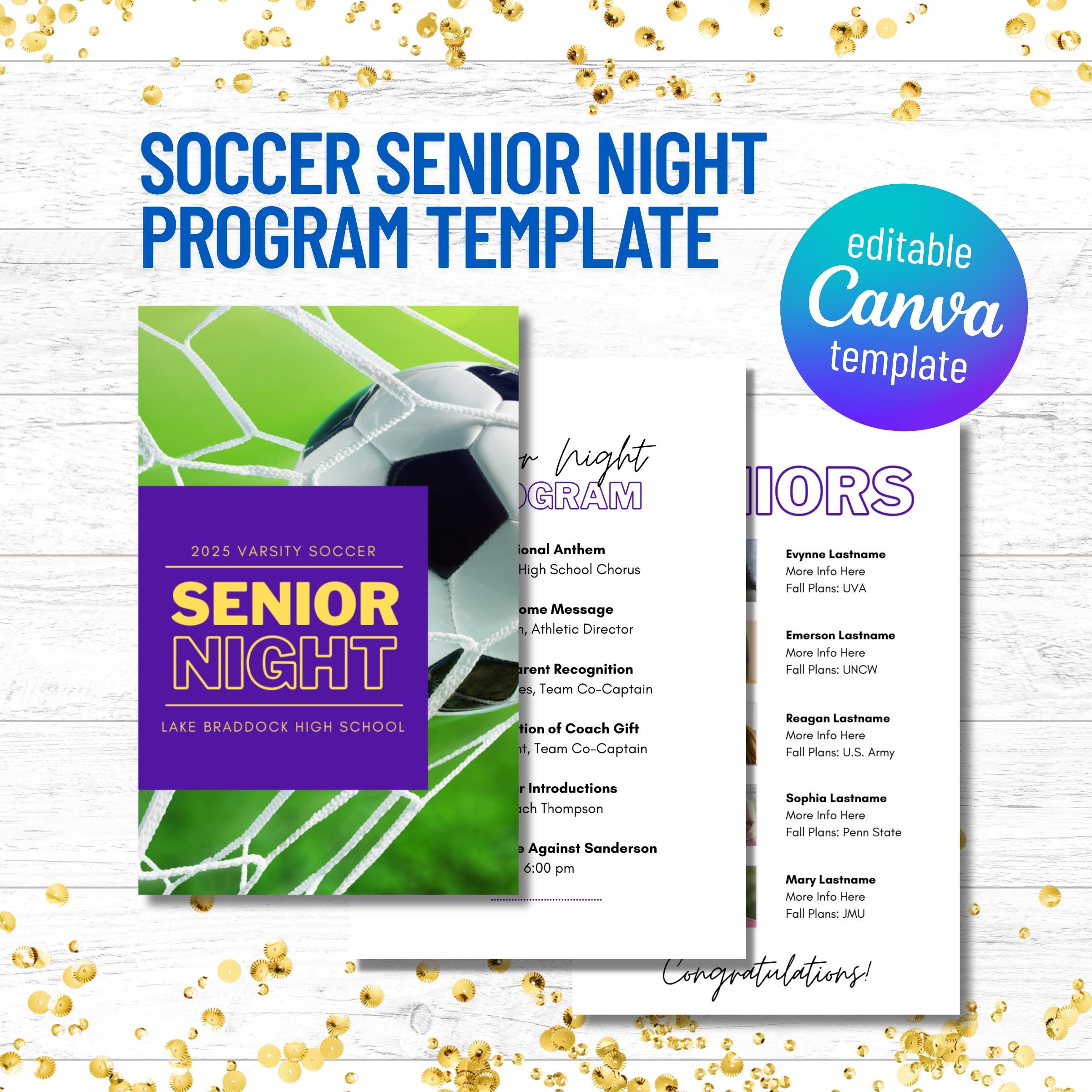 Program Template for Senior Night, Soccer Senior Night Program, Digital Template, Class of 2026