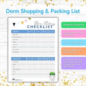 Dorm Room Shopping & Packing Checklist | College Move-In Essentials | Printable College Packing List