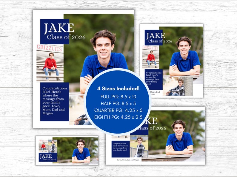 Senior Yearbook Ad Templates, Senior Year Tribute Ad, Editable 1/8, 1/4, 1/2 and Full Page Templates image 2