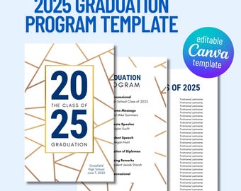 2025 Graduation Program Template, Graduation Ceremony Program, High School, College Grad