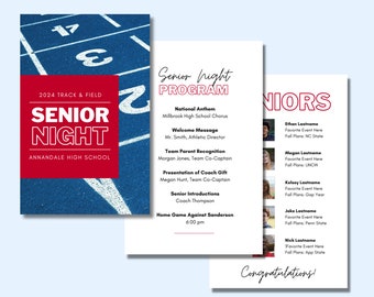 Track and Field Senior Night Program Template, Program Template for Senior Night, Class of 2024