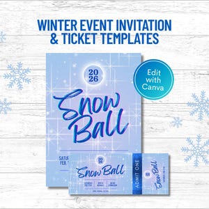 Winter Dance Invitation Template, Ticket Template, Editable Templates for Winter Formal, Snow Ball, Winter Party
