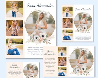 Senior Yearbook Ad Template Bundle, Senior Year Tribute Ad, Editable Full, 1/2, 1/4 and 1/8 Page Templates