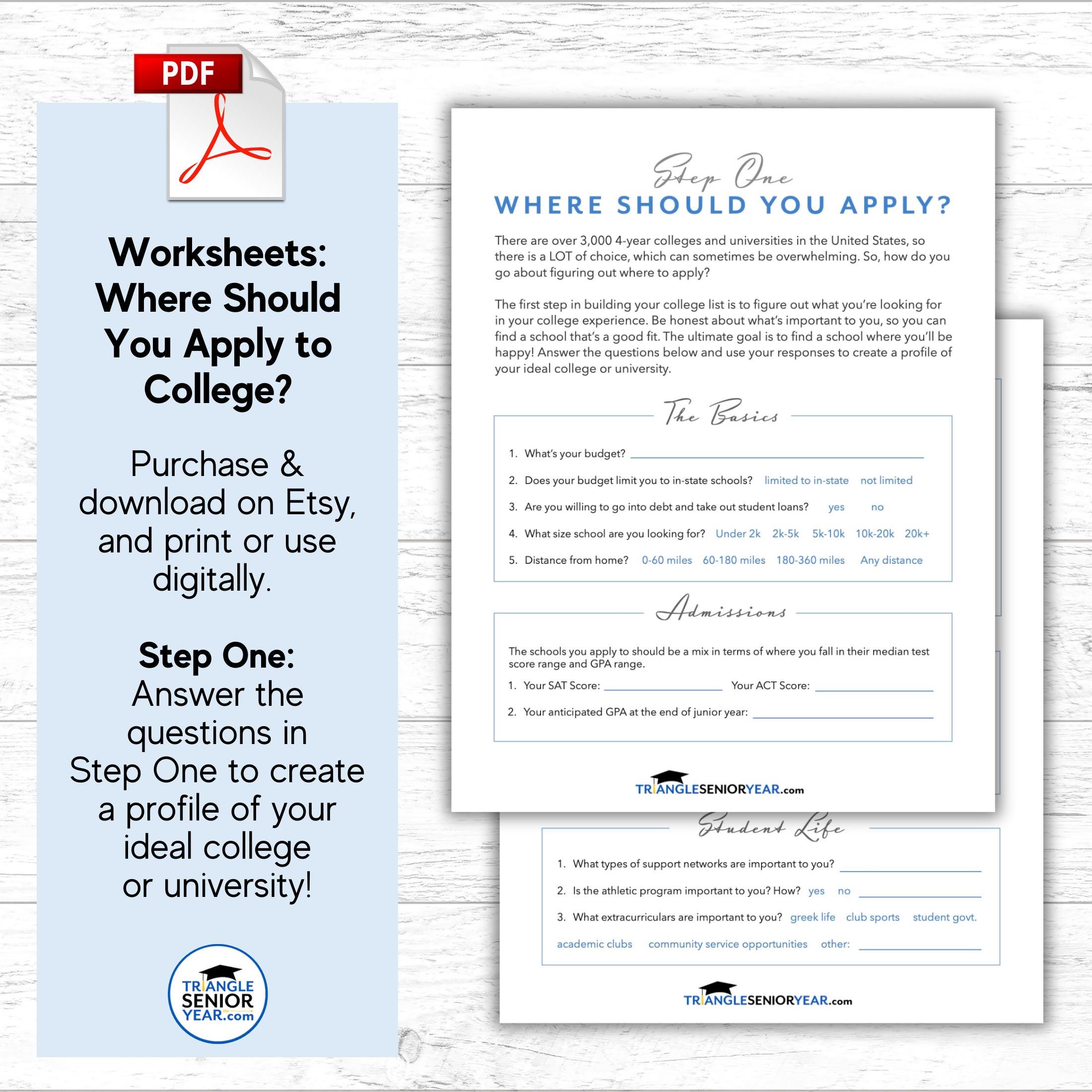 College Instructions Worksheet.pdf College Search Worksheets | College Application Planning | Create an ...
