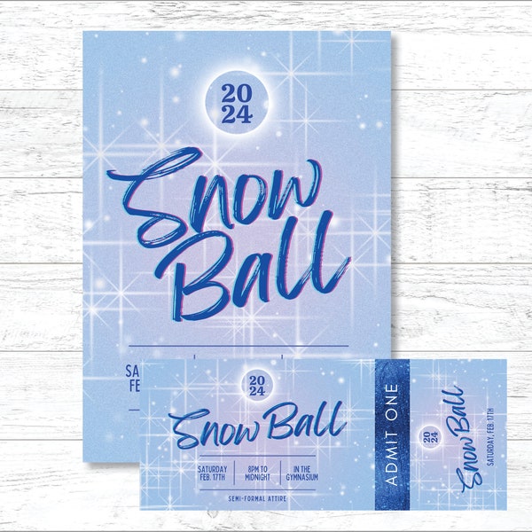 Invitation and Ticket Templates for Winter School Dance, Winter Formal or Party, Editable Templates for Snow Ball or Winter Events