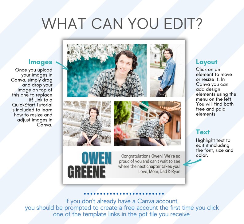 What you can edit on the Senior yearbook ad template for boys